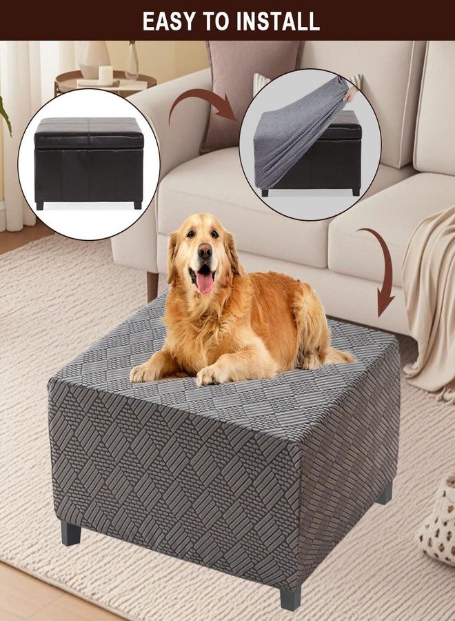 غطاء عثماني مربع كبير قابل للتمدد من Bifaunvogel، غطاء مقعد تخزين عثماني، أغطية قابلة للإزالة، أغطية جاكار مكعبة للعثمانيين المربع، غطاء مسند قدم طاولة قهوة بقاعدة مطاطية، رمادي داكن كبير - Image 5